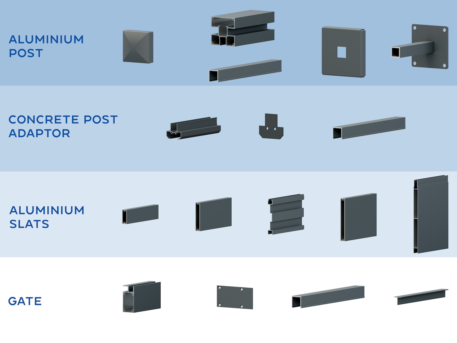 A-Fence aluminium profile slats — 50mm, 100mm and 150mm